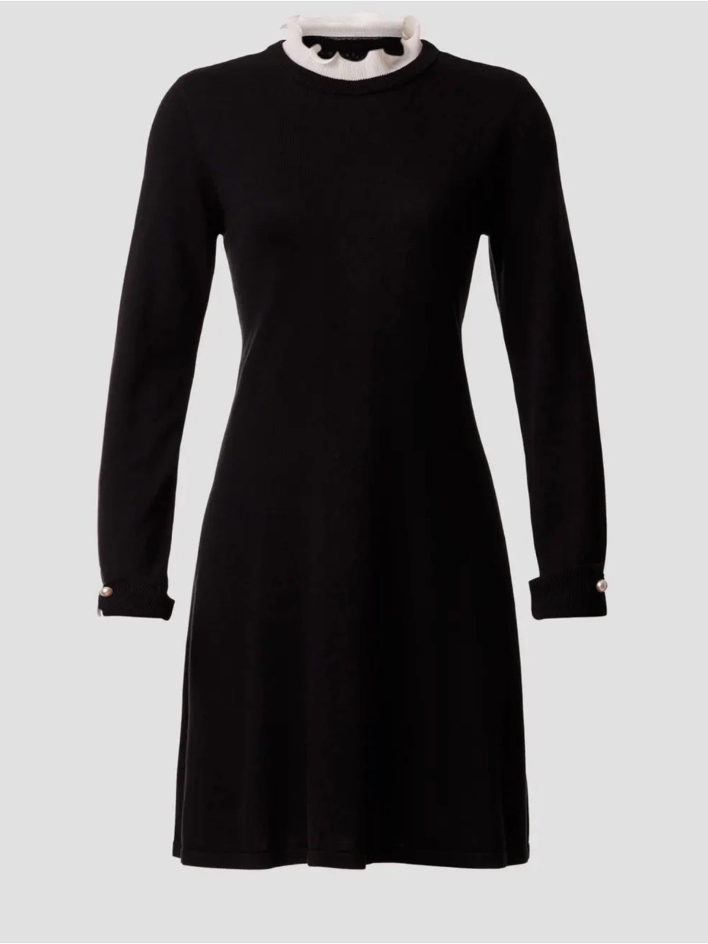 CeCe Black Long-Sleeve Knit Dress with White Ruffle Trim - Picture 5 of 11